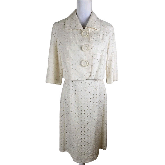 Talbots ~Woman Size 10~ Creme 2 Pc. Set 100% Linen Dress/Blazer Fully Lined. - Picture 7 of 16